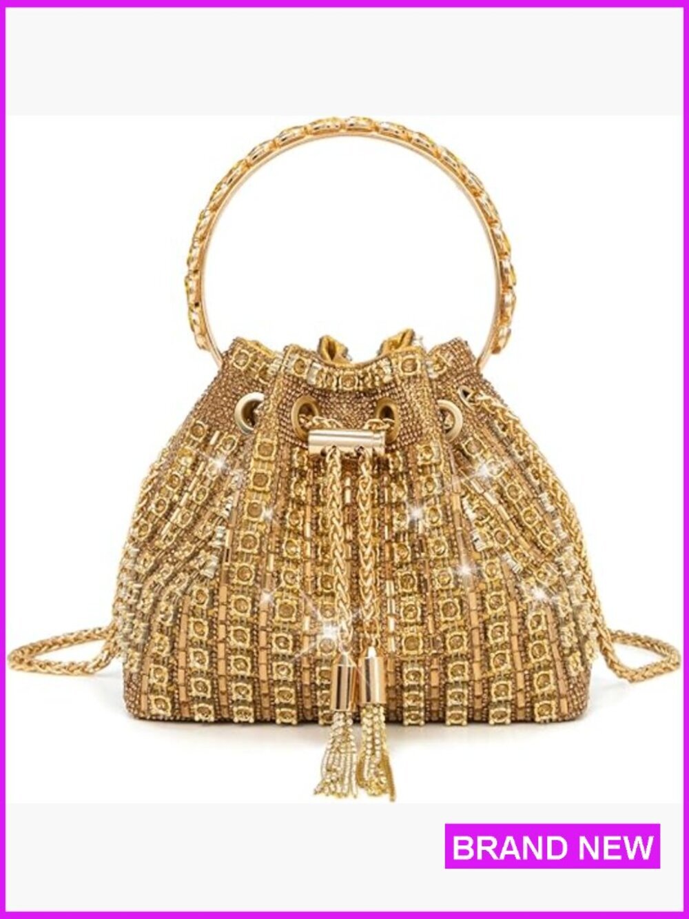Sparkly Rhinestone Evening Clutch Purse Drawstring Chain Glitter Handbag Prom